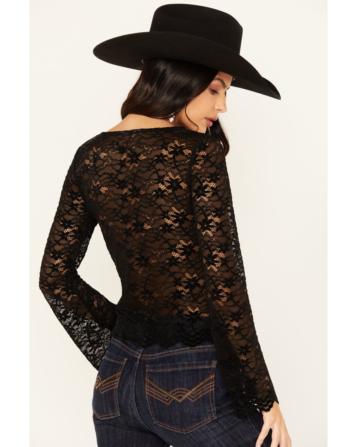 Image #4 - Idyllwind Women's Russello Lace Long Bell Sleeve Top, Black, hi-res