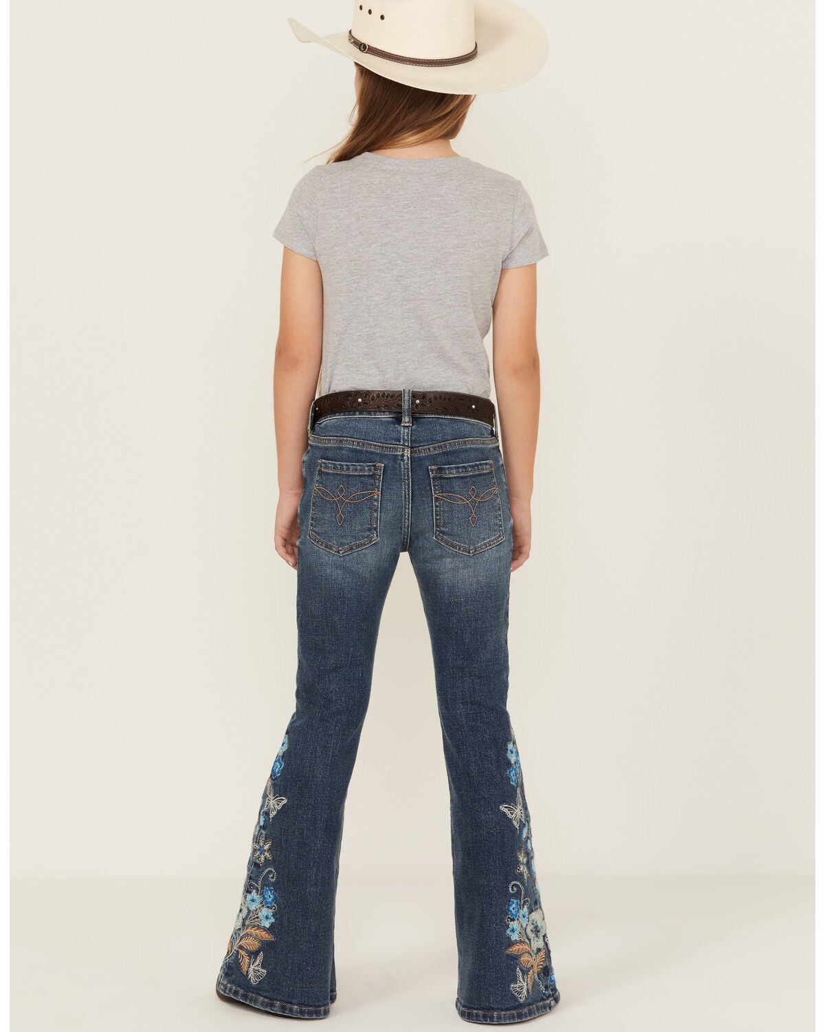 Shyanne Little Girls' Althea Floral Embroidered Flare Stretch Denim Jeans, Medium Wash, hi-res