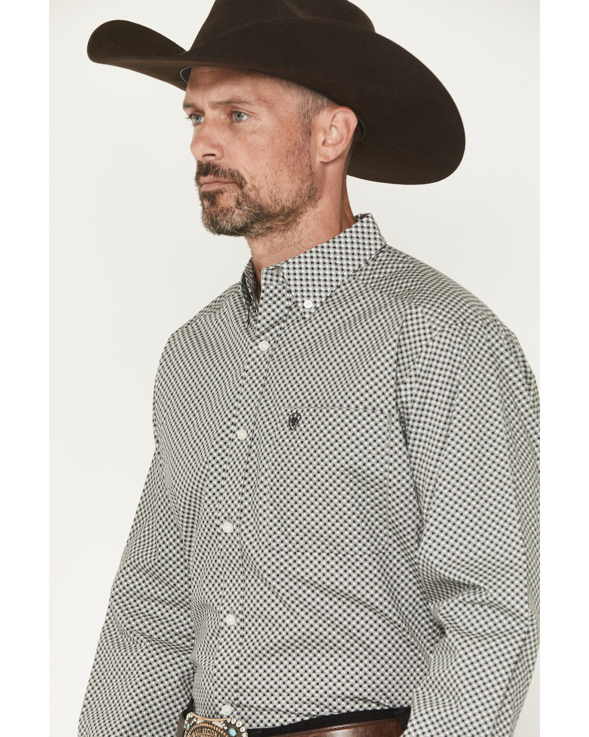 Image #2 - Ariat Men's Tristan Geo Print Long Sleeve Button-Down Western Shirt - Tall, Grey, hi-res