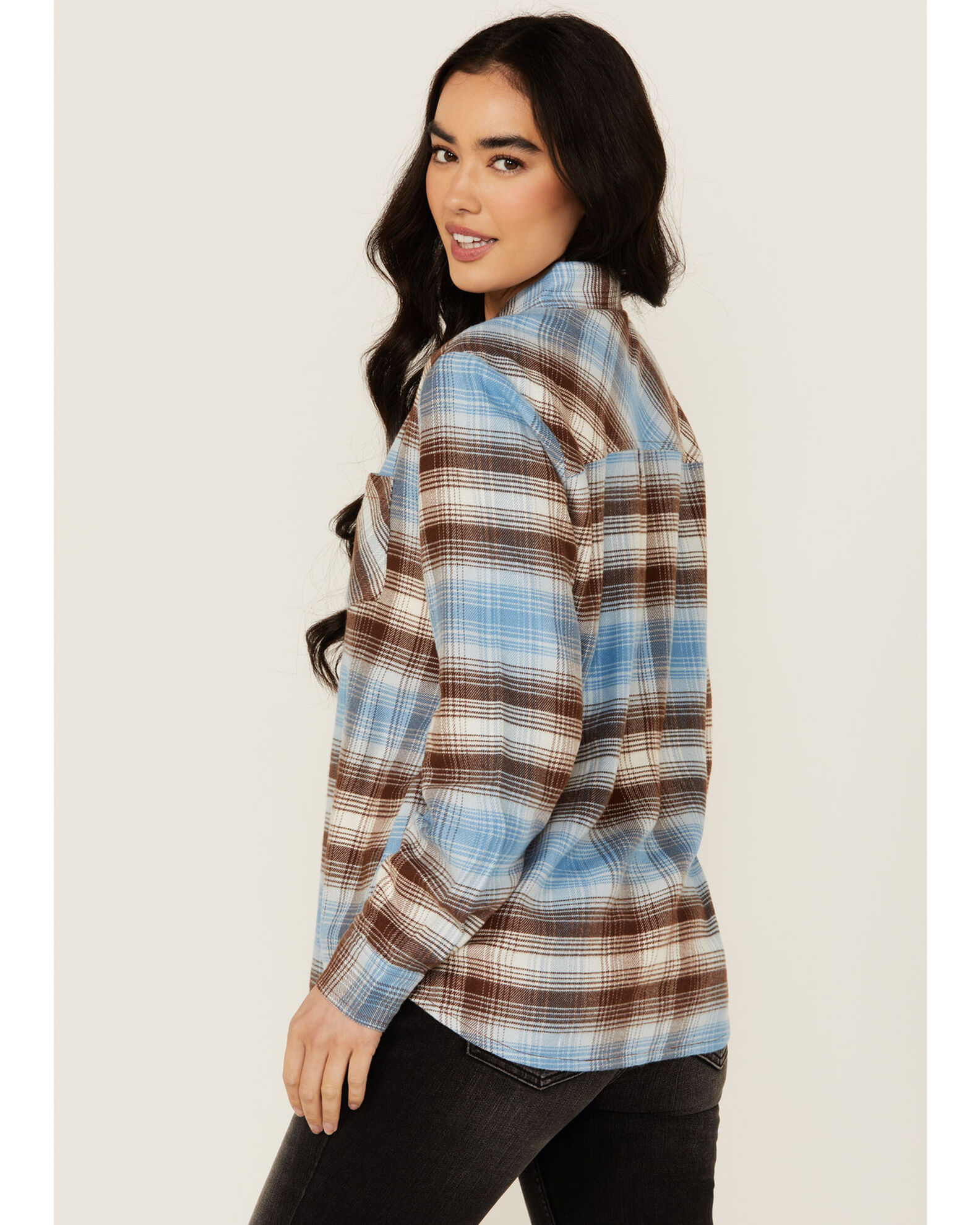 Image #4 - Idyllwind Women's Lane Plaid Print Long Sleeve Snap Flannel Shirt, Light Blue, hi-res