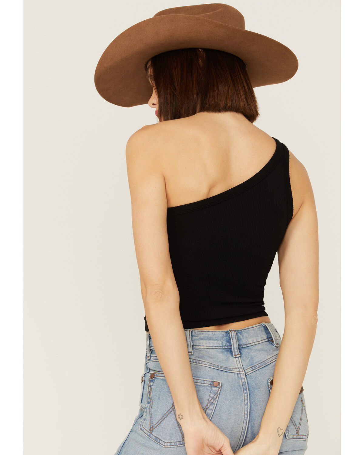 Image #3 - Fornia Women's Top One One Shoulder Ribbed Cami Top, Black, hi-res
