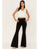 Shyanne Women's Dark Wash High Rise Embroidered Stretch Flare Jeans, Black, hi-res