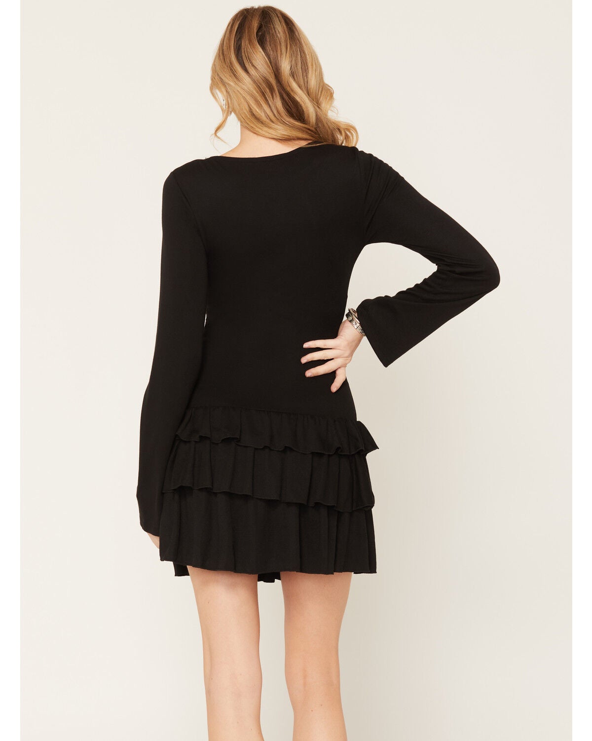 Image #4 - Cleo + Wolf Women's Drop Waist Tiered Knit Mini Dress, Black, hi-res