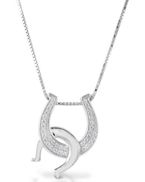Image #1 -  Kelly Herd Women's Clear Double Horseshoe Necklace , Silver, hi-res