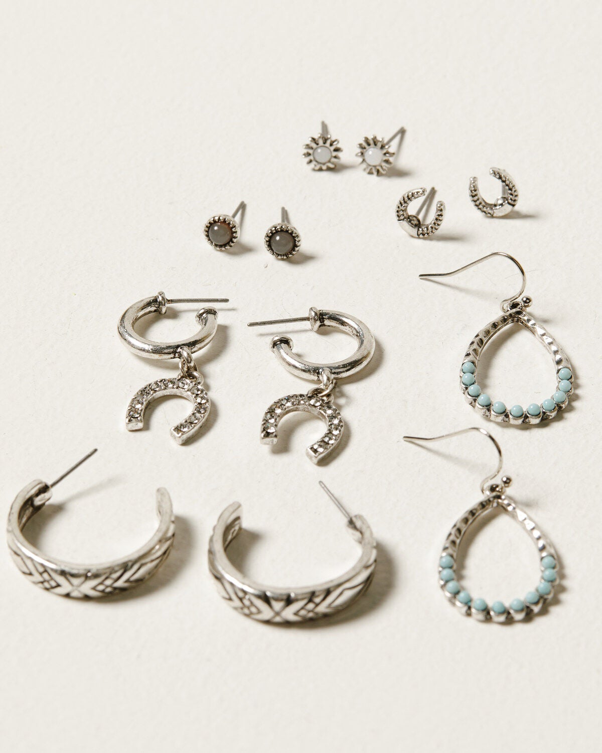 Shyanne Women's Horseshoe Icon and Hoop Earring Set - 6 Piece, Silver, hi-res