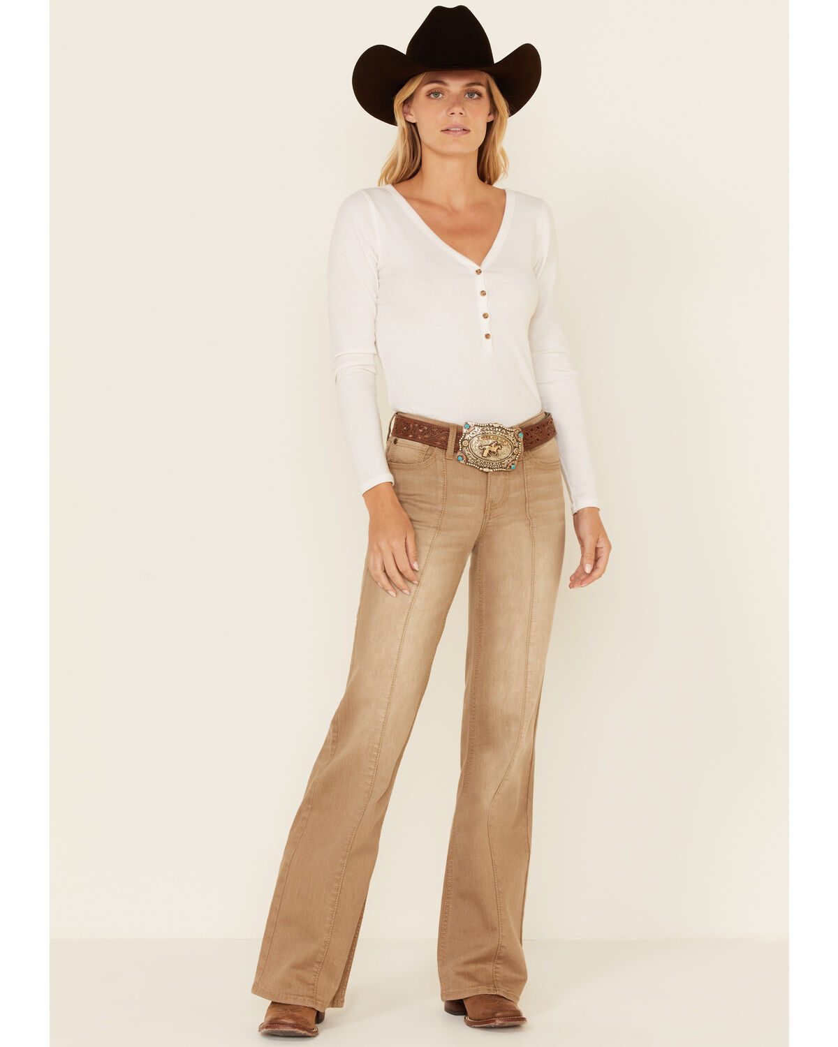 Image #2 - Shyanne Women's Tan Mid Rise Pintuck Riding Jeans, , hi-res