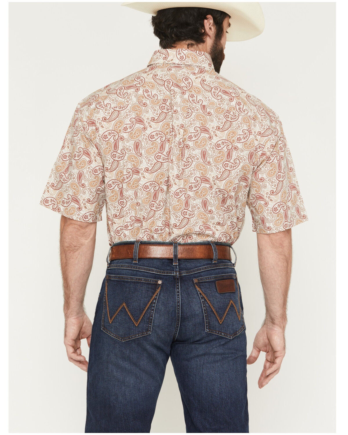 Image #4 - George Strait by Wrangler Men's Paisley Print Short Sleeve Button-Down Stretch Western Shirt - Tall, Tan, hi-res
