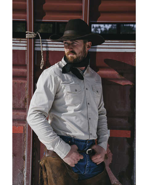 Blue Ranchwear Men's Heavy Twill Long Sleeve Snap Stretch Western Shirt , Navy, hi-res