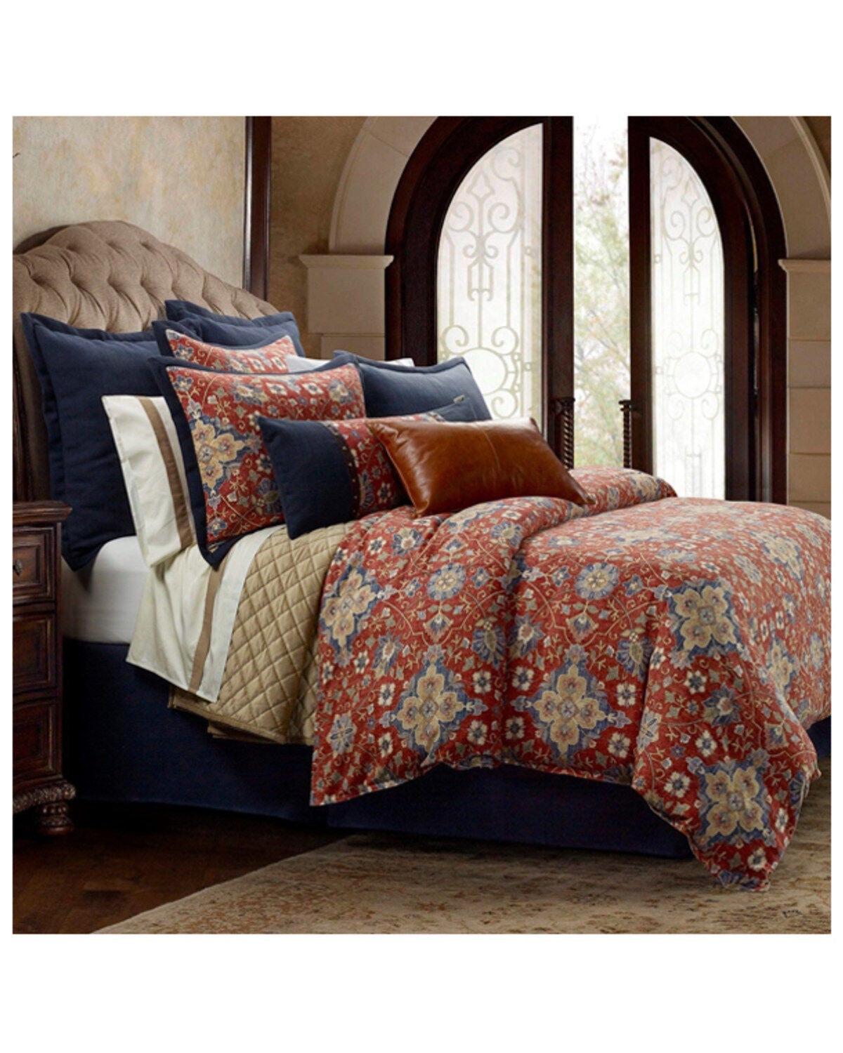 HiEnd Accents Melinda Washed Linen Queen Bedding Set - 3 Piece, Red, hi-res