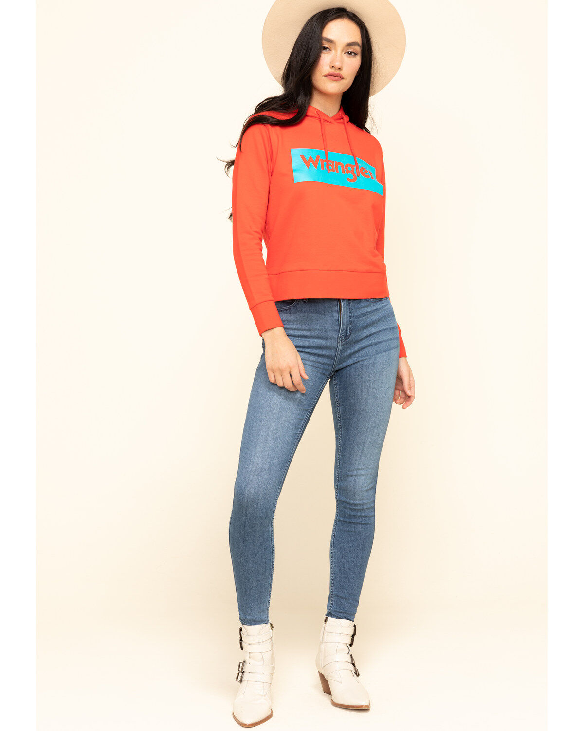 Image #6 - Wrangler Modern Women's Red High Rib Retro Sweatshirt Logo Hoodie, , hi-res