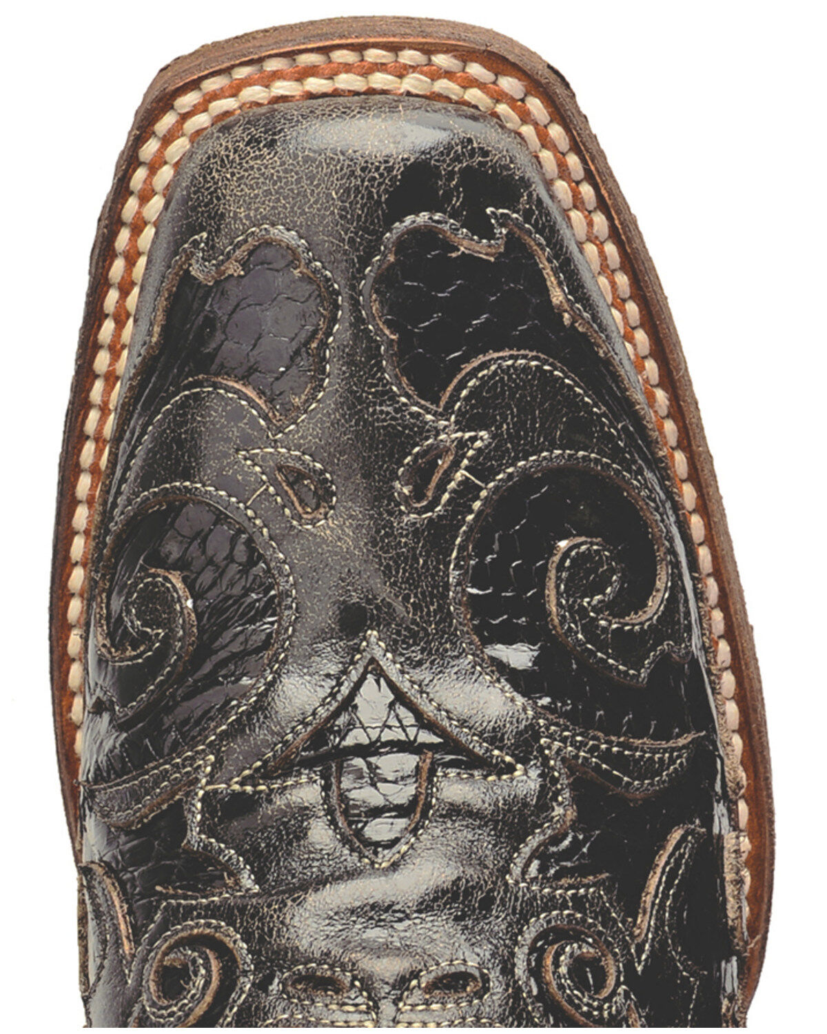 Image #6 - Corral Women's Vintage Python Inlay Western Boots - Square Toe, Black, hi-res
