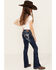 Shyanne Little Girls' Dark Wash Floral Pocket Stretch Bootcut Jeans, Blue, hi-res