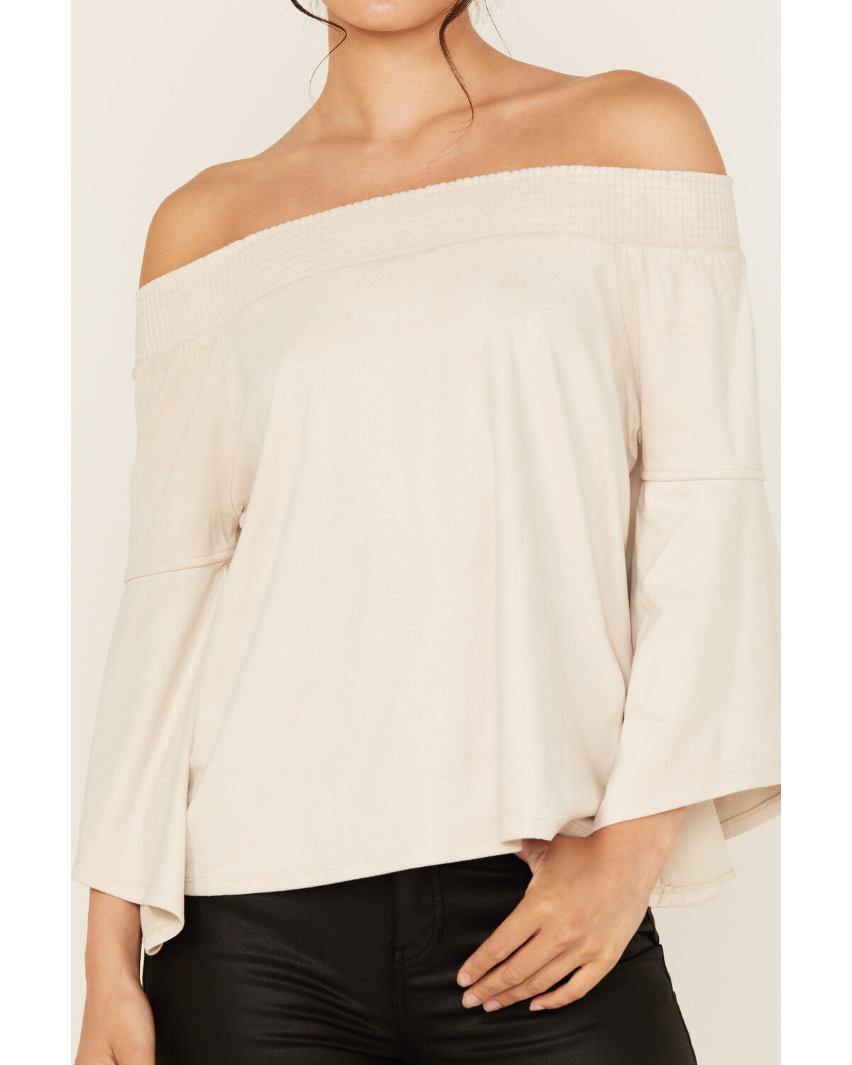 Image #3 - Shyanne Women's Solid Faux Suede Off The Shoulder Long Sleeve Shirt, Natural, hi-res
