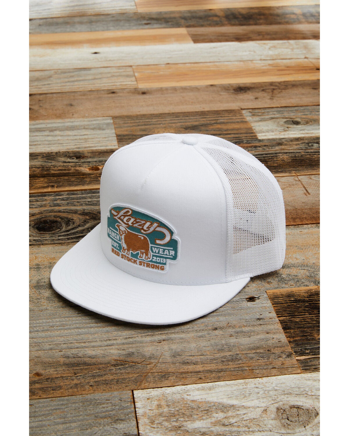 Lazy J Ranchwear Men's Red Stock Ball Cap, White, hi-res