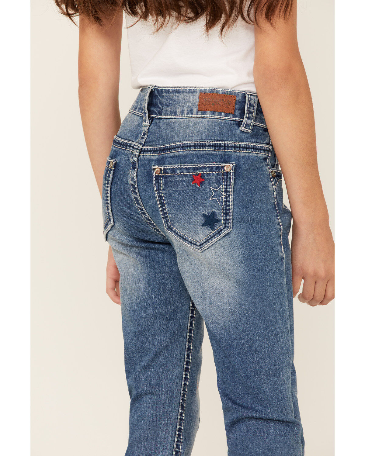 Image #4 - Shyanne Girls' Americana Star Light Wash Flare Jeans, Blue, hi-res