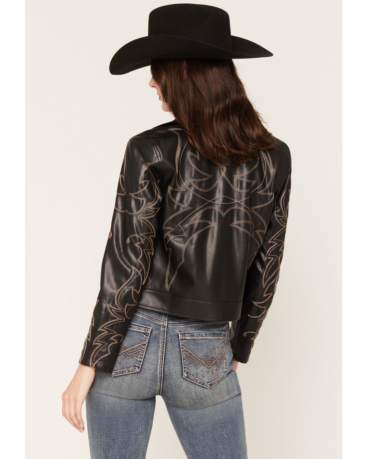 Image #4 - Idyllwind Women's Lazaro Boot Stitch Faux Leather Moto Jacket, Black, hi-res