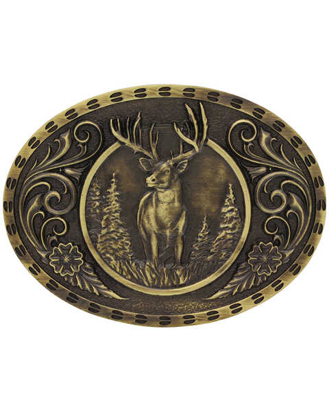 Montana Silversmiths Wild Stag Belt Buckle, Gold, hi-res