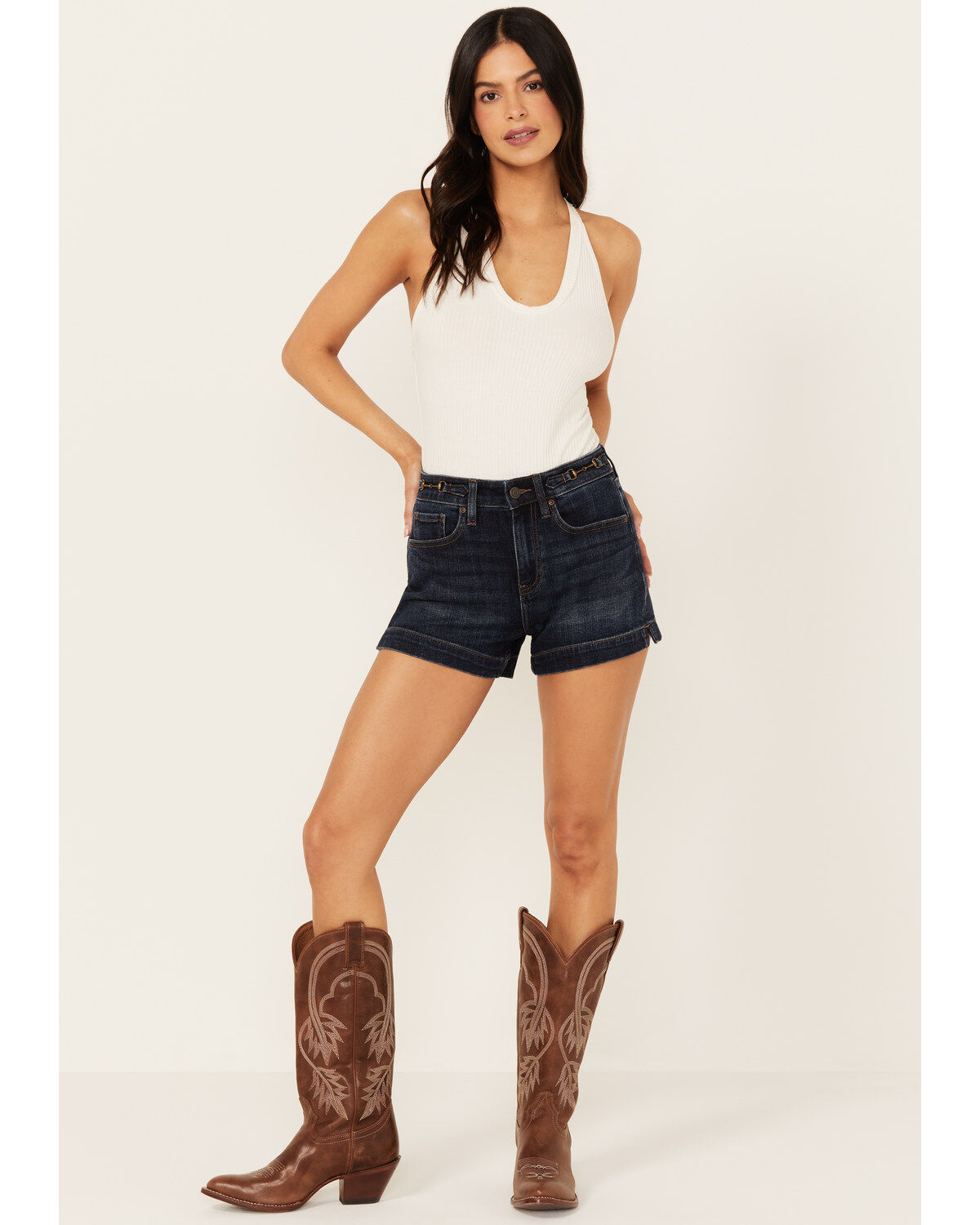 Image #1 - Idyllwind Women's Hermosa Dark Wash Mid Rise Stretch Denim Shorts, Dark Wash, hi-res