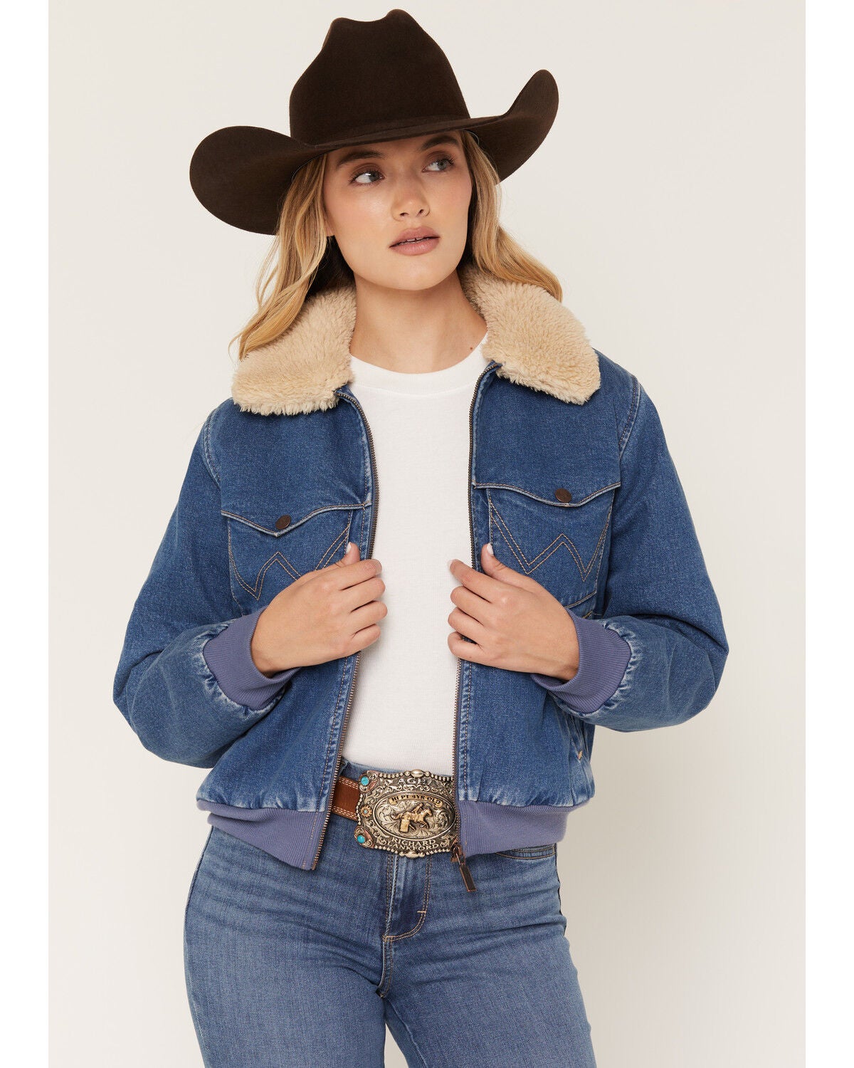 Image #1 - Wrangler Retro Women's Medium Wash Denim Bomber Jacket, Medium Wash, hi-res