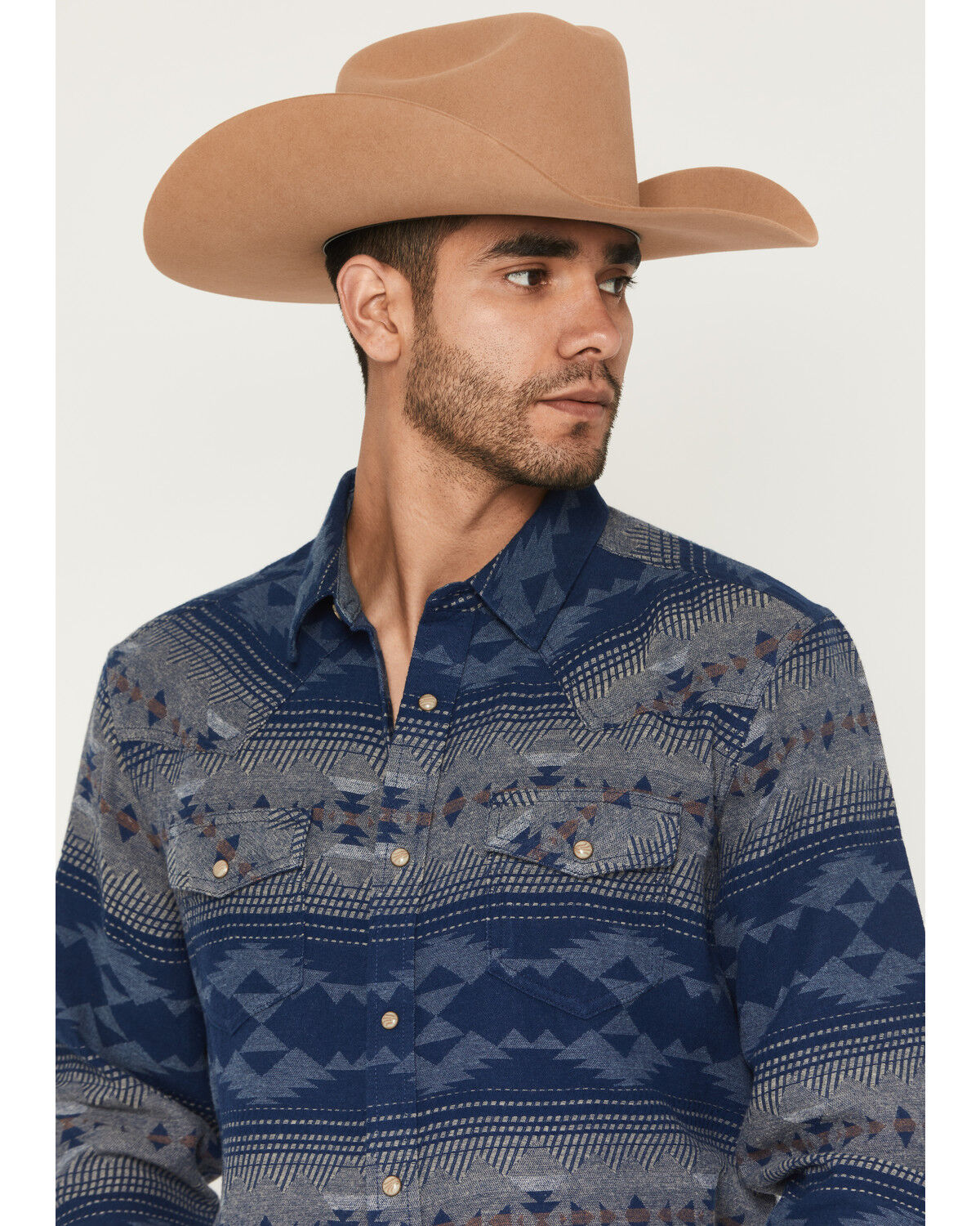 Image #2 - Cody James Men's Arrow Bear Southwestern Long Sleeve Snap Flannel Shirt - Big, Blue, hi-res