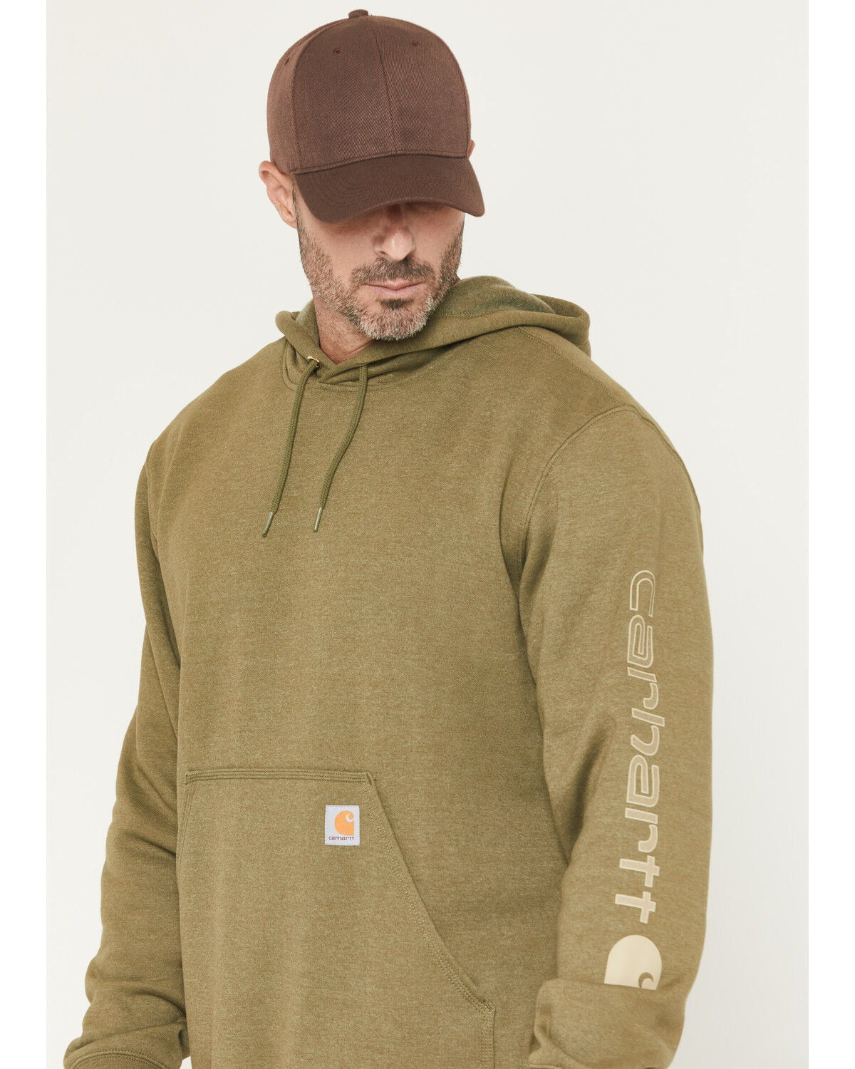 Image #2 - Carhartt Men's Loose Fit Midweight Logo Sleeve Graphic Hooded Sweatshirt, Dark Green, hi-res