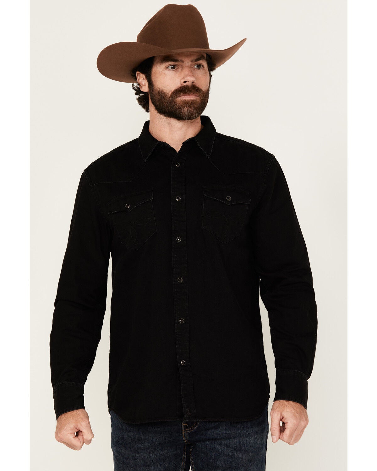 Cody James Men's Solid Long Sleeve Snap Denim Western Shirt - Big, Black, hi-res