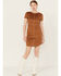 Panhandle Women's Faux Suede Studded Short Sleeve Mini Dress, Tan, hi-res