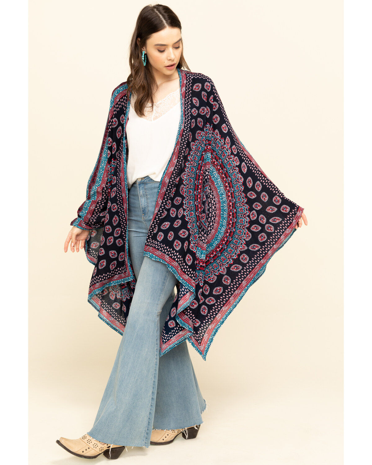 Image #6 - Patrons of Peace Women's Navy Americana Print Kimono, , hi-res