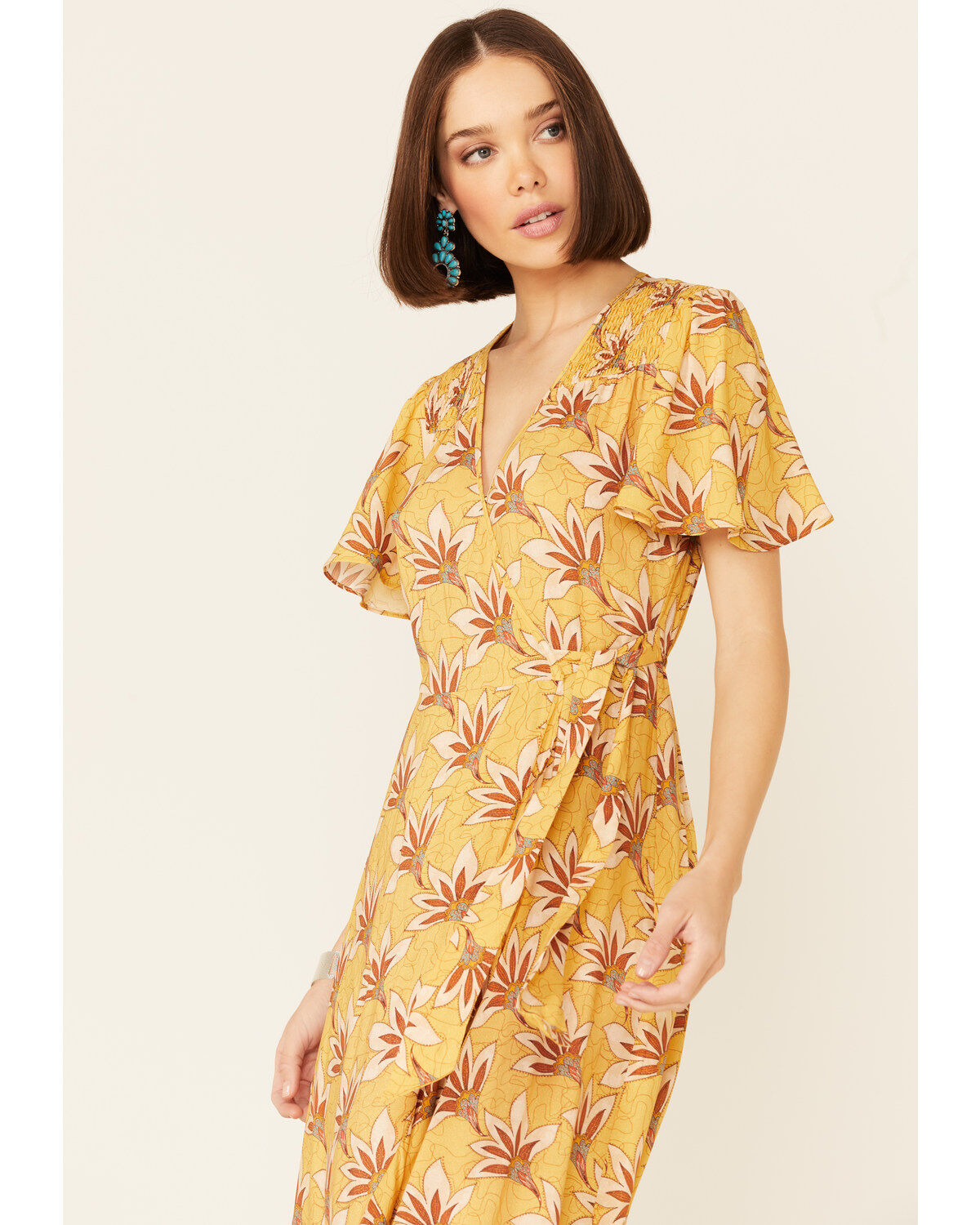Image #4 - Band Of The Free Women's Floral Amelie Midi Dress, Mustard, hi-res