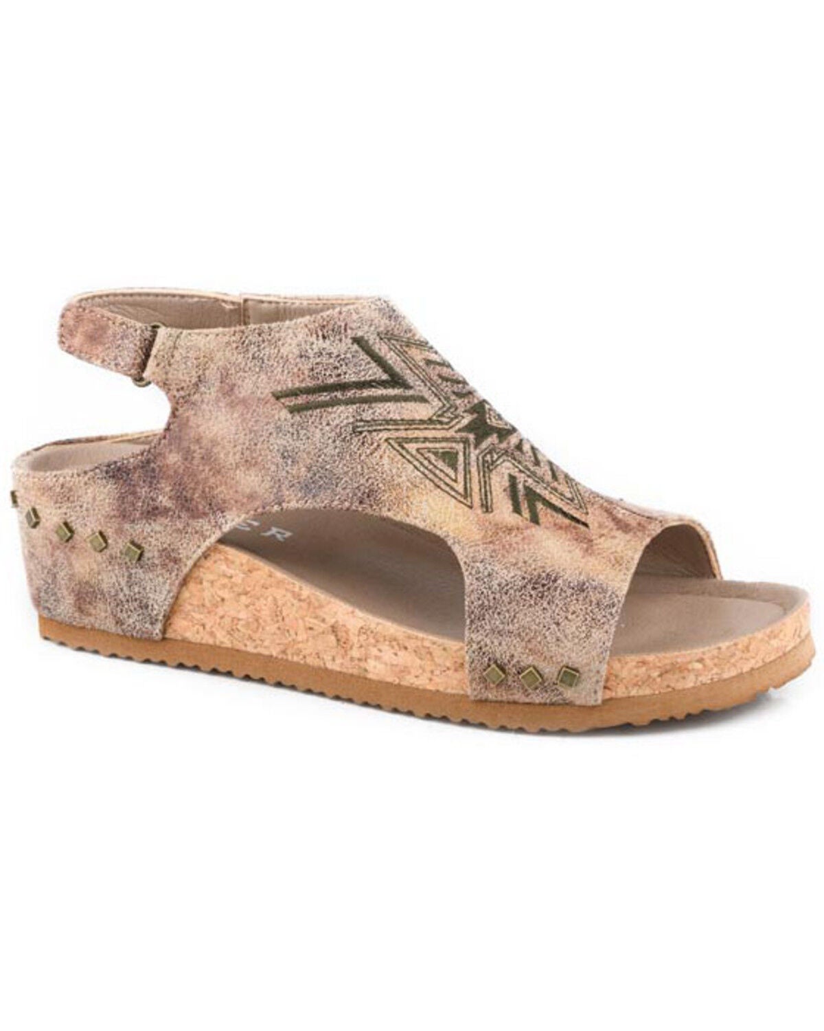 Roper Women's Josie Southwestern Embroidered Sandals, Tan, hi-res
