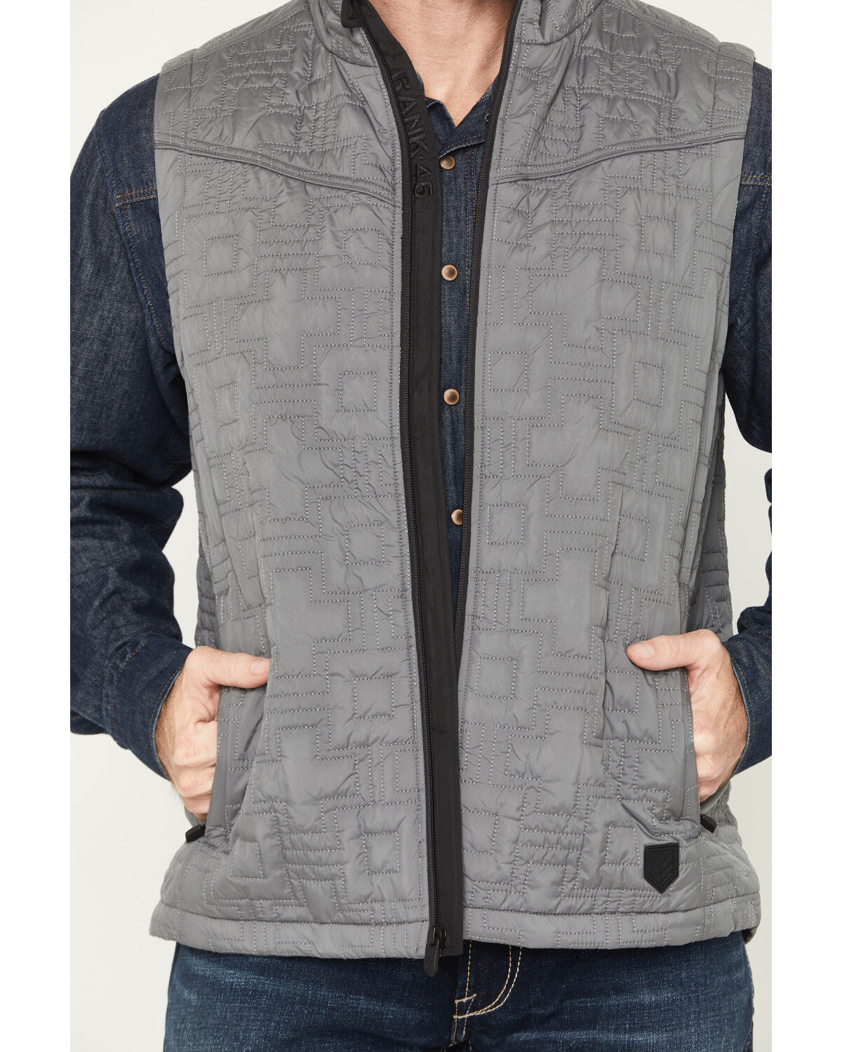 Image #3 - RANK 45® Men's Saline Quilted Insulated Softshell Vest, Charcoal, hi-res