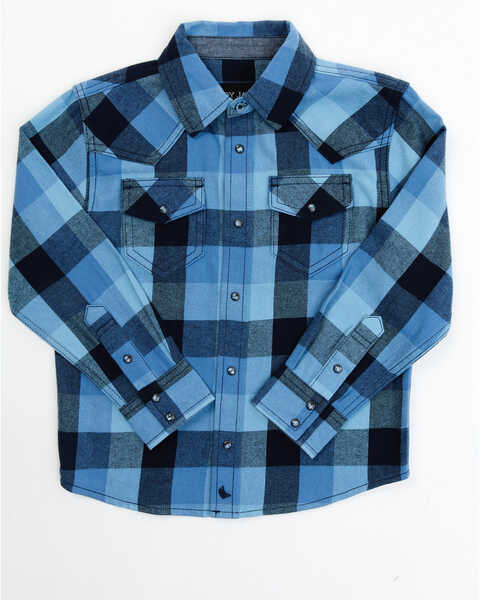 Cody James Boys' Plaid Print Long Sleeve Snap Western Shirt, Navy, hi-res