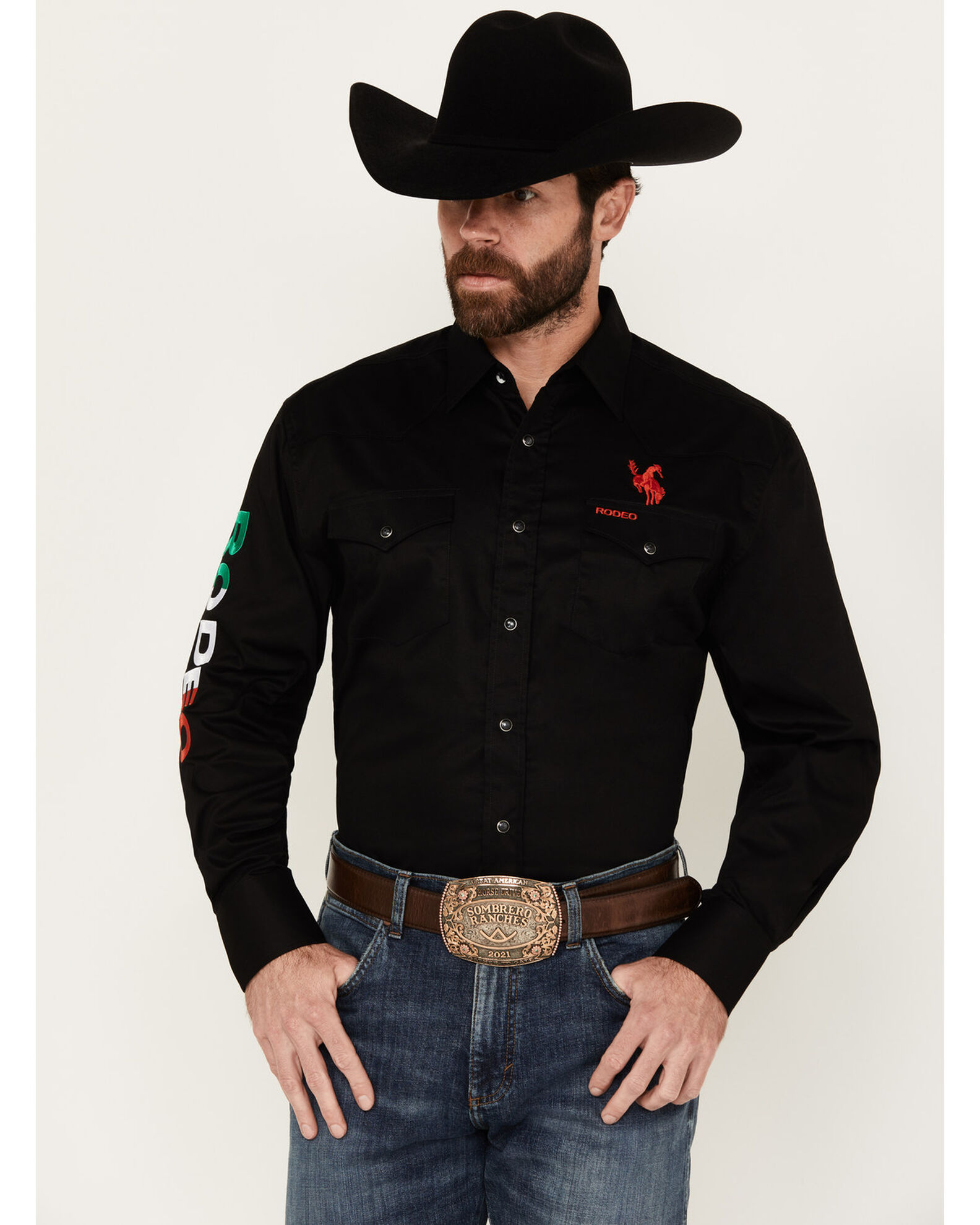 Rodeo Clothing Men's Mexico Bronco Long Sleeve Snap Western Shirt