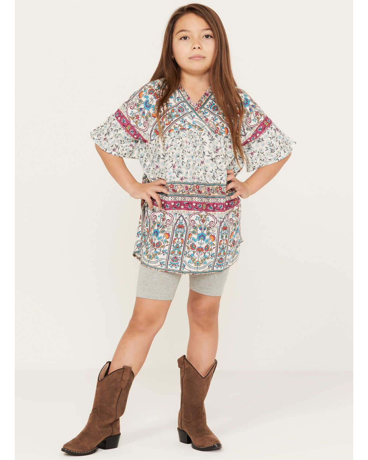 Image #1 - Hayden Girls' Printed Bell Sleeve Tunic, White, hi-res