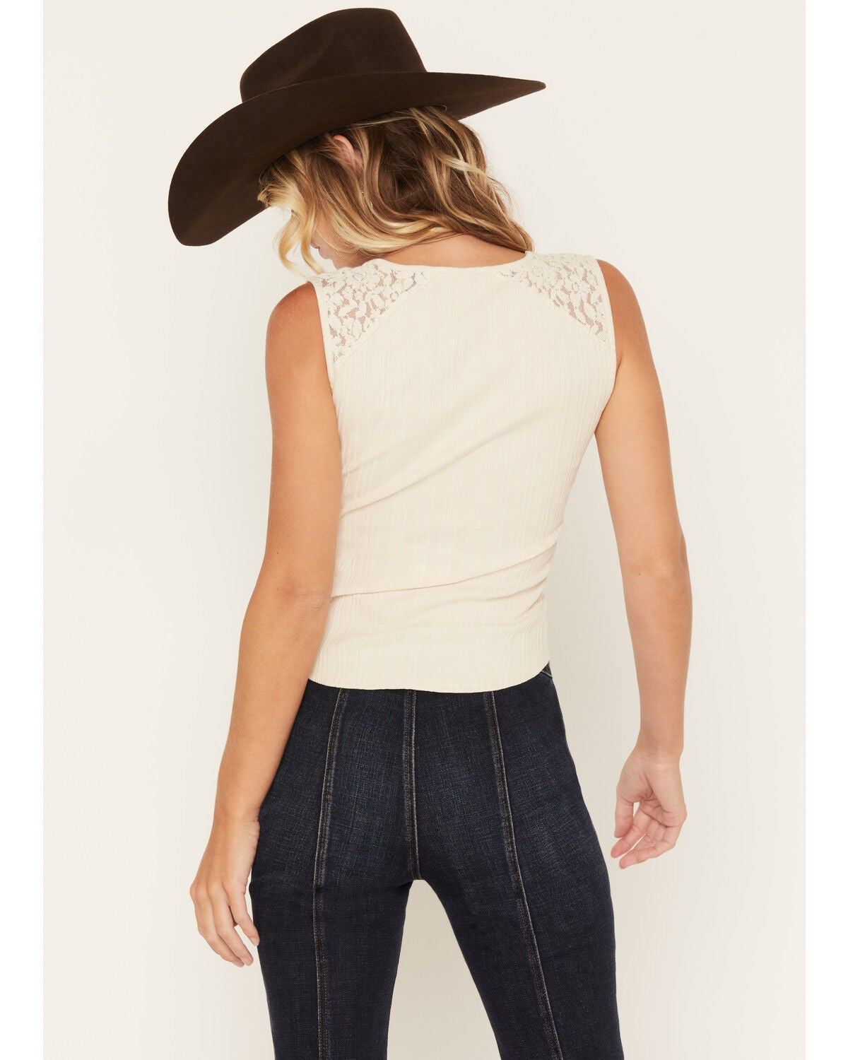 Image #4 - Shyanne Women's Rebecca Short Sleeve Knit Lace Tank, Natural, hi-res