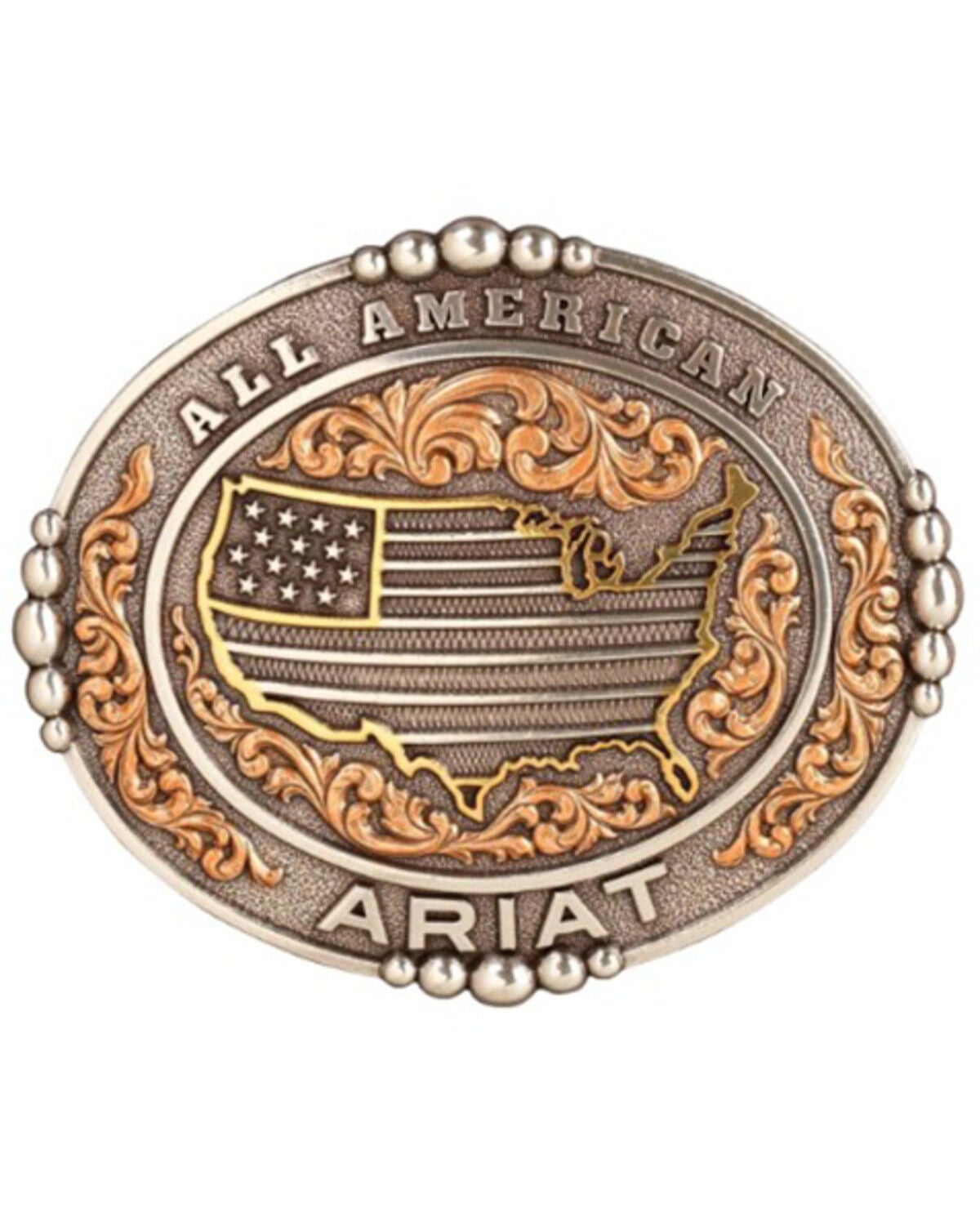 Ariat Men's All American Antique Silver Oval Belt Buckle, Silver, hi-res
