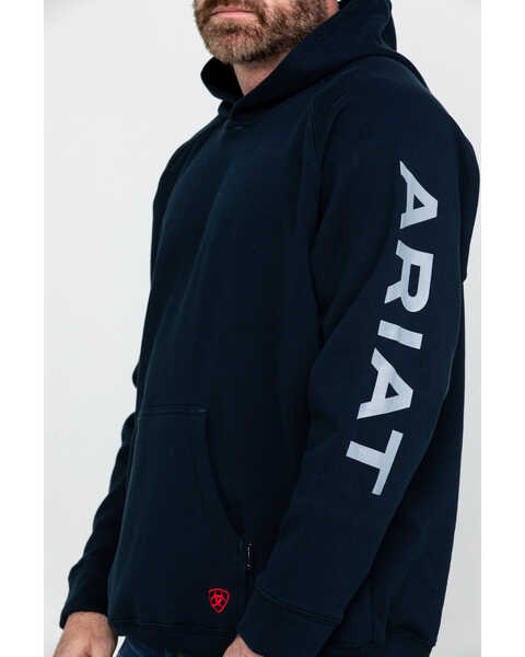 Image #4 - Ariat Men's FR Primo Fleece Logo Hooded Work Sweatshirt - Tall , Navy, hi-res
