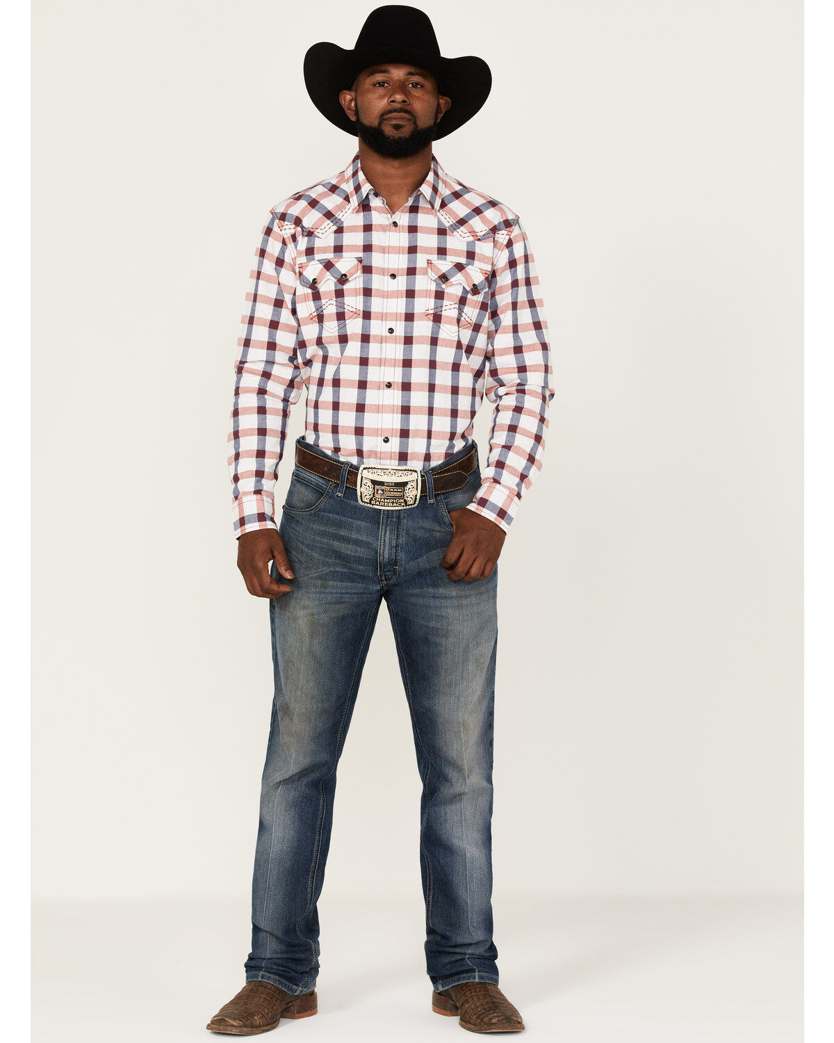 Image #2 - Cody James Men's Blue River Plaid Long Sleeve Snap Western Shirt, Cream, hi-res