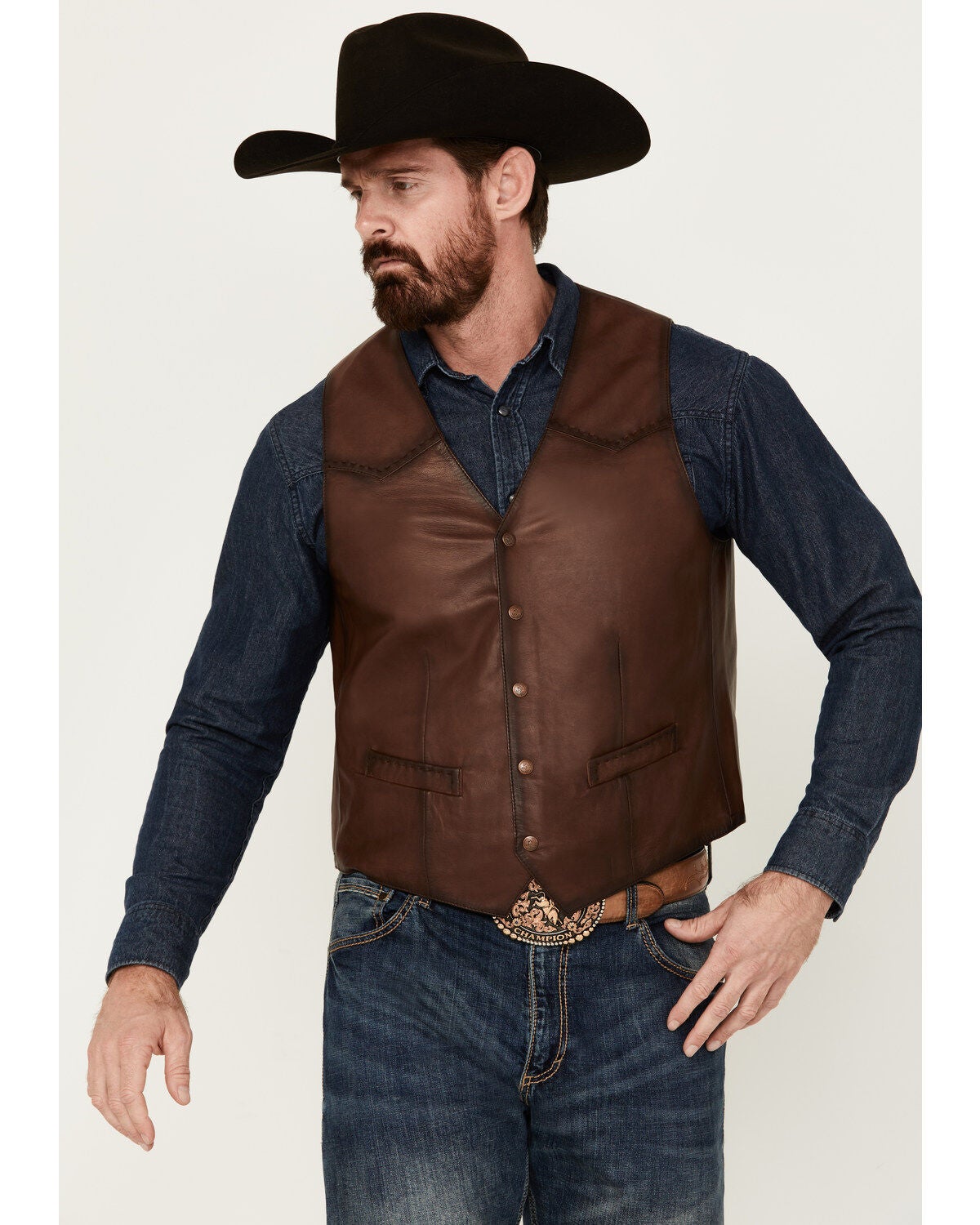 Image #1 - Scully Men's Leather Vest, Brown, hi-res
