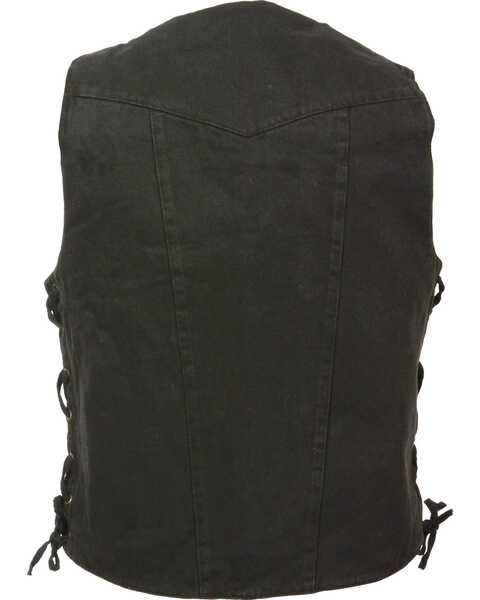 Image #2 - Milwaukee Leather Men's 10 Pocket Side Lace Denim Vest - 4X, Black, hi-res