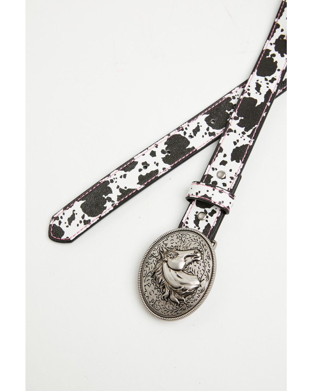 Image #2 - Shyanne Girls' Josie Cow Print Horse Plaque Buckle Belt, Black, hi-res