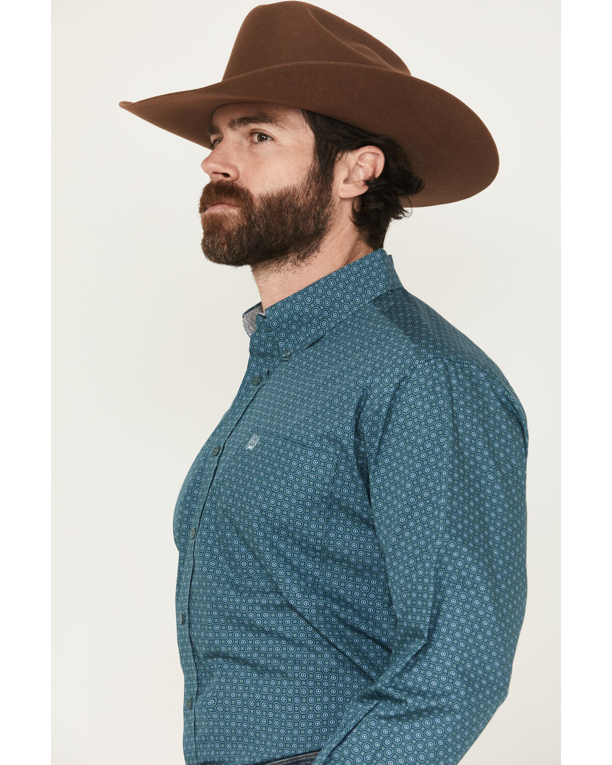 Image #2 - Cinch Men's Geo Print Long Sleeve Button-Down Western Shirt - Big, Green, hi-res