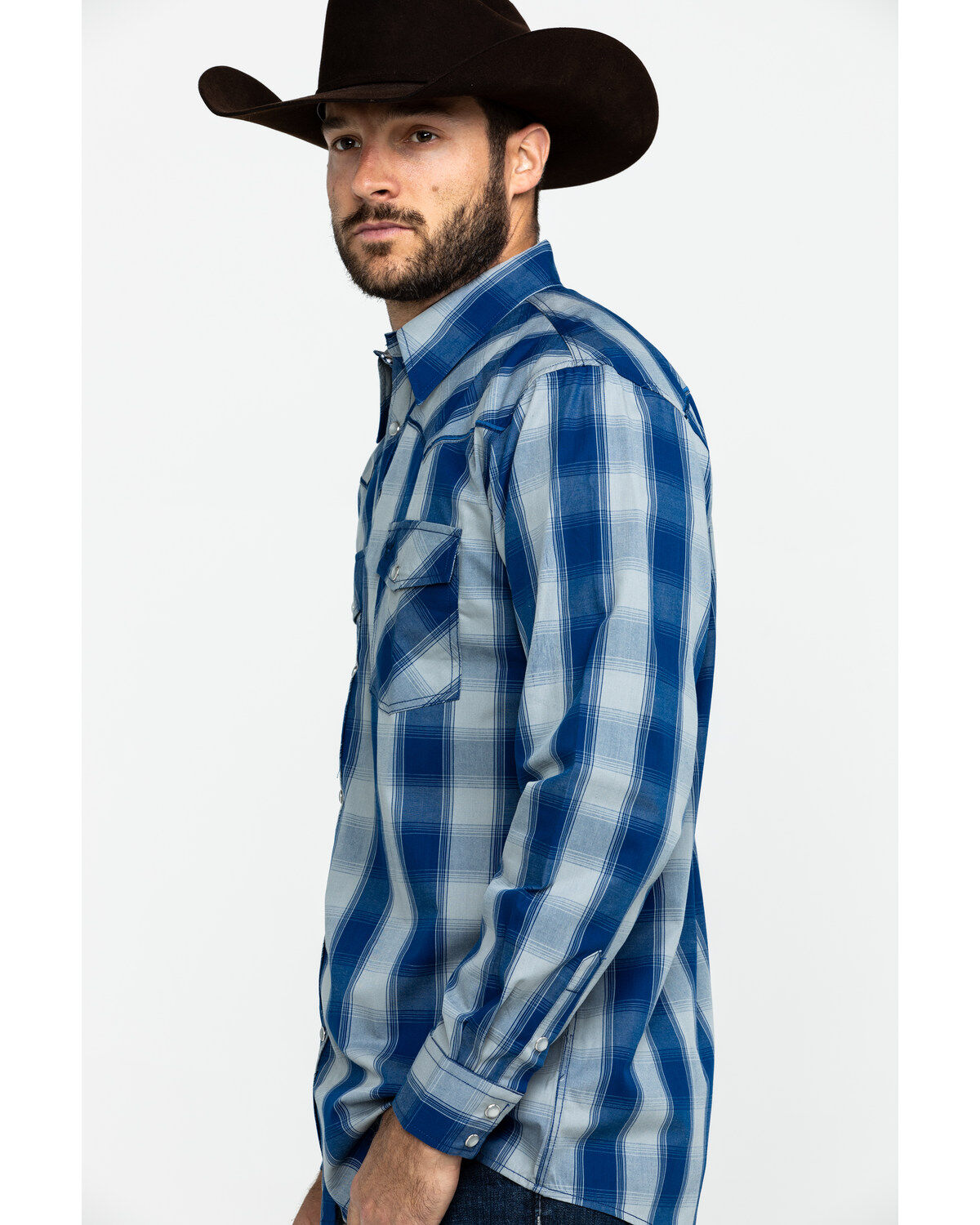 Image #3 - Cowboy Hardware Men's Royal Classic Plaid Long Sleeve Western Shirt, , hi-res