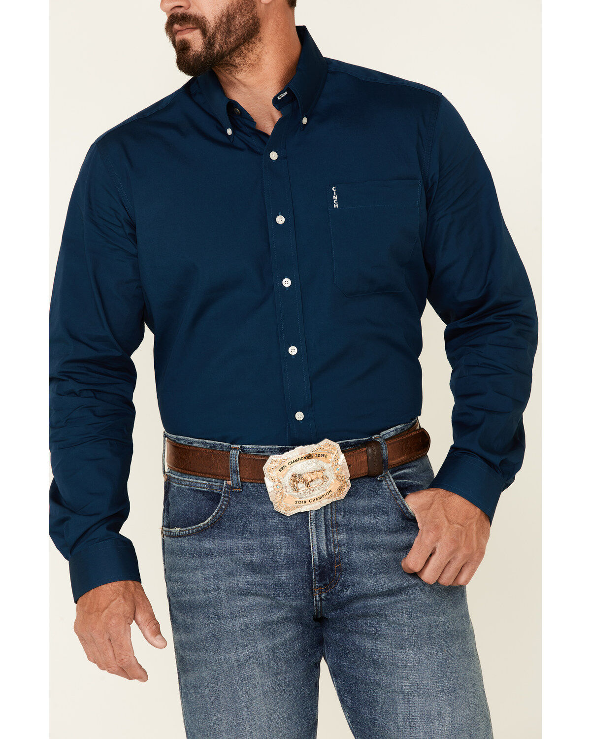Image #3 - Cinch Men's Modern Fit Solid Navy Long Sleeve Button-Down Western Shirt, Blue, hi-res