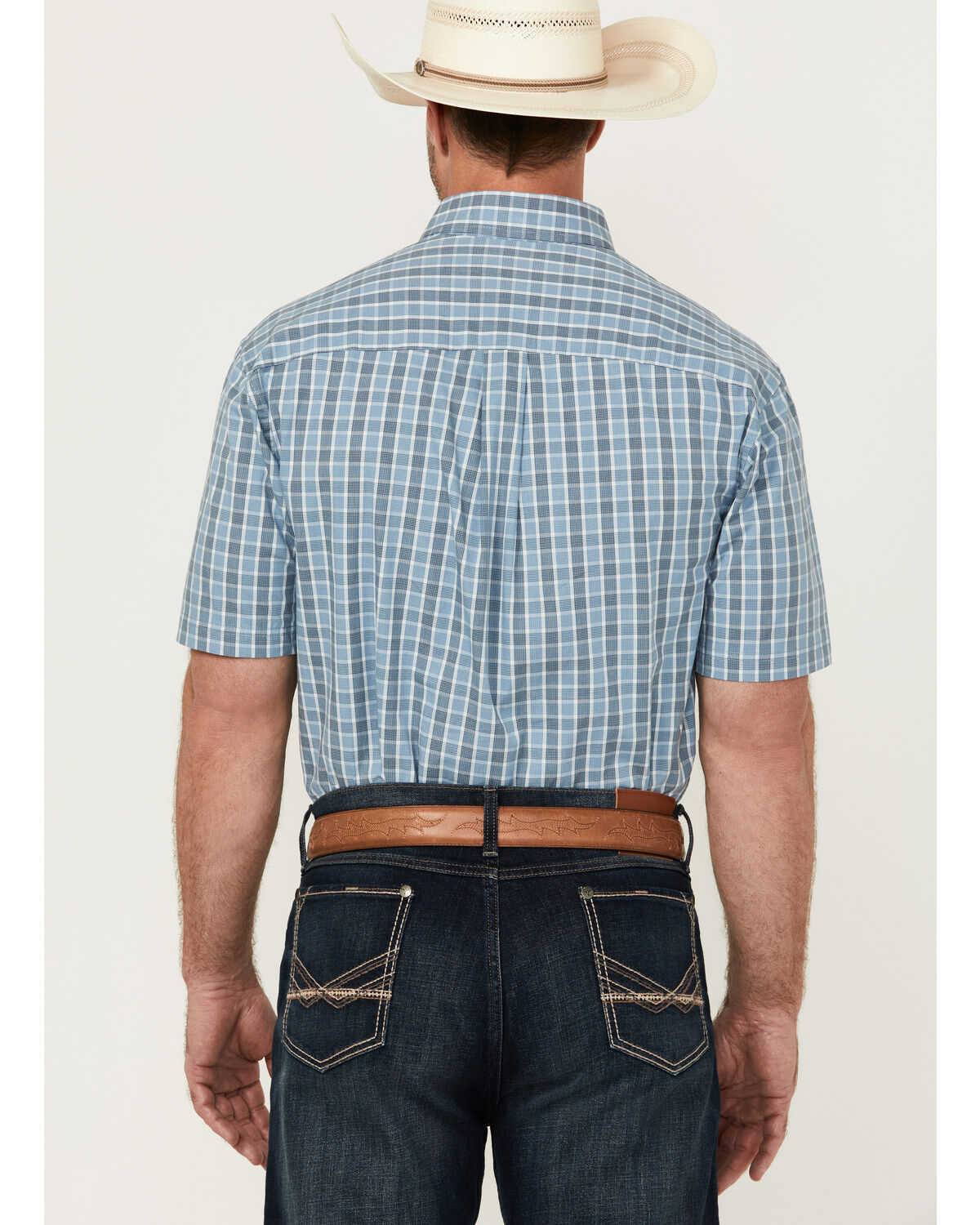 Image #4 - George Strait by Wrangler Men's Plaid Print Short Sleeve Button-Down Western Shirt, Blue, hi-res