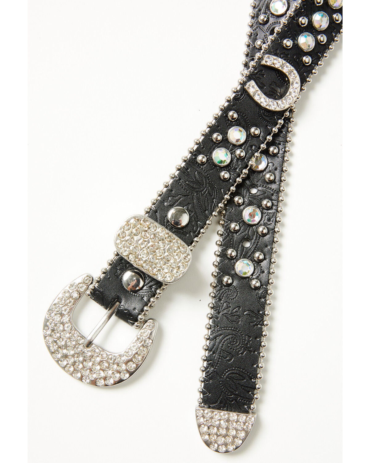 Image #2 - Shyanne Girls' Horseshoe Medallion Bling Belt, Black, hi-res