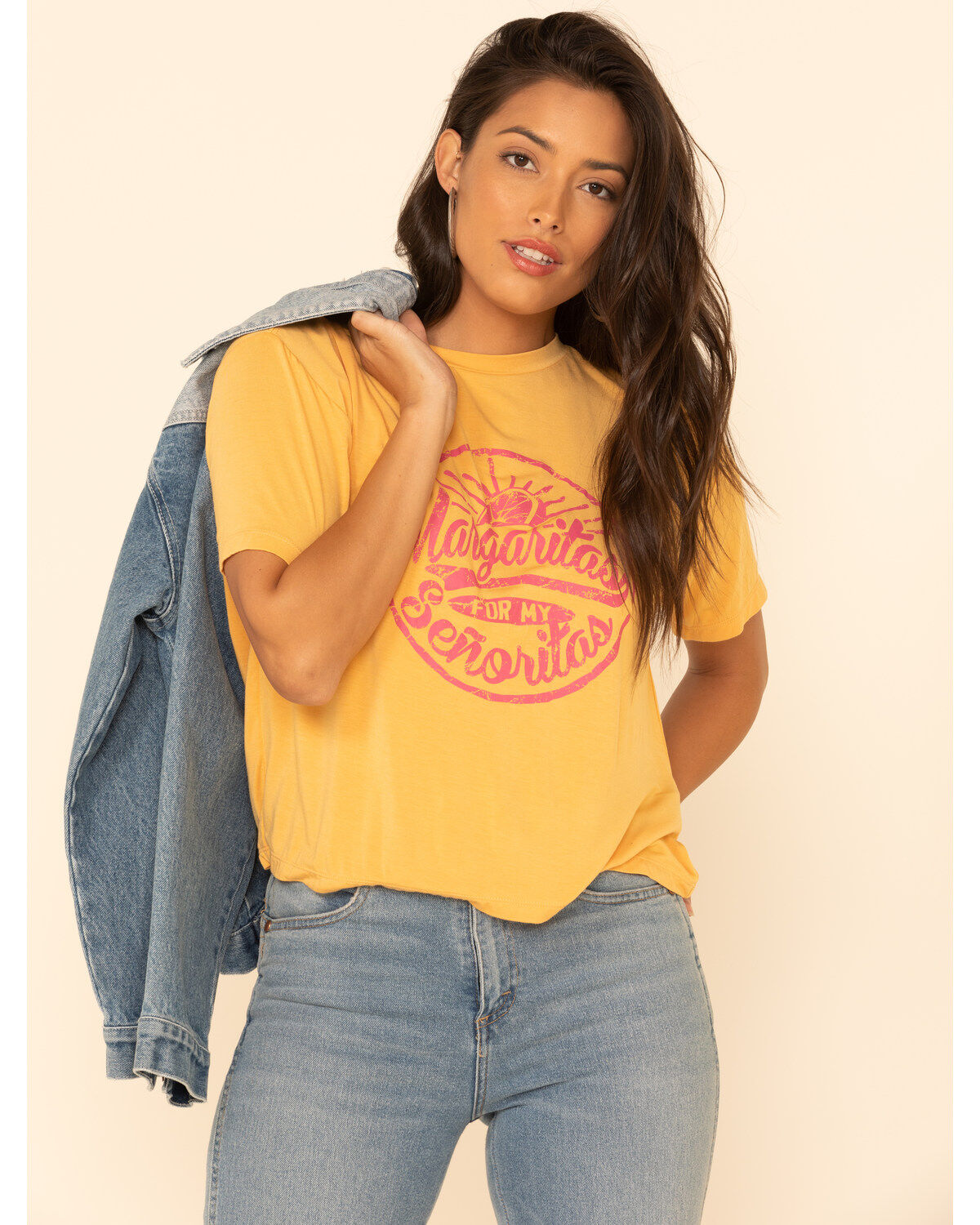 Image #1 - Rock & Roll Denim Women's Margaritas For My Senoritas Graphic Tee, Dark Yellow, hi-res