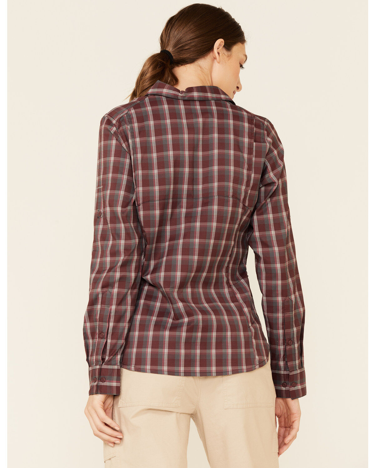 Image #4 - Columbia Women's Malbec Plaid Print Ridge Lite Long Sleeve Button-Down Western Shirt, Burgundy, hi-res
