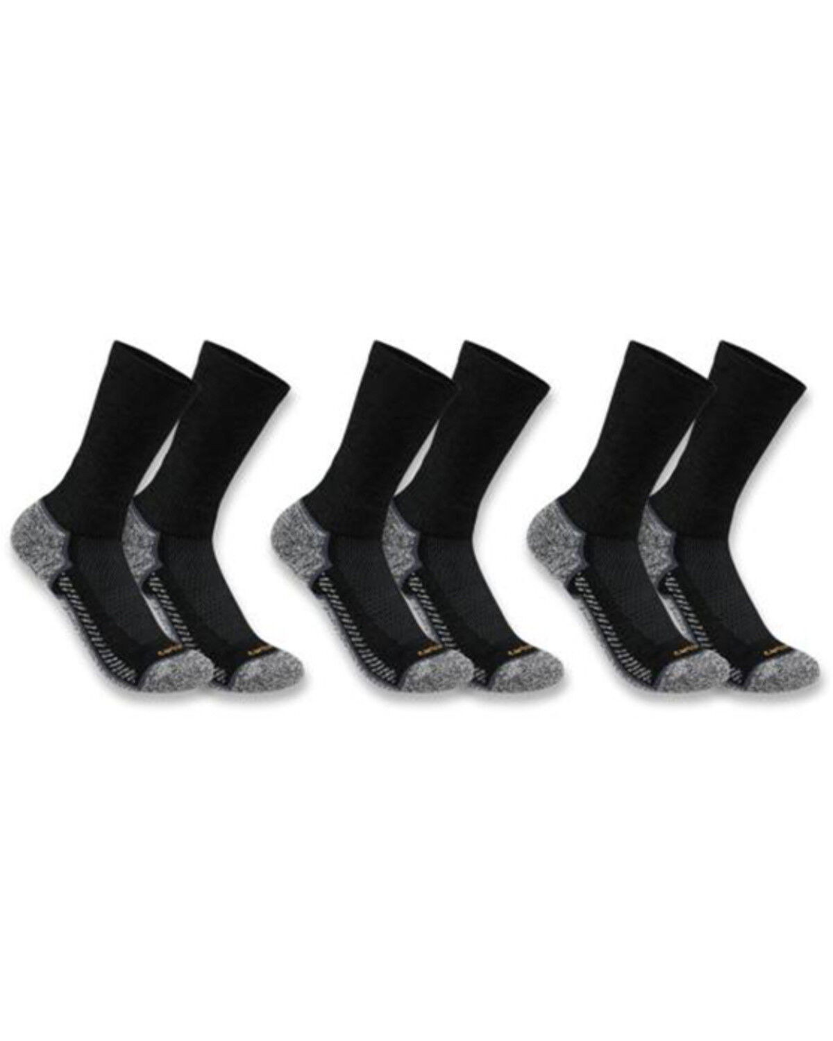 Image #1 - Carhartt Men's Force Midweight Crew Socks - 3-Pack, Black, hi-res