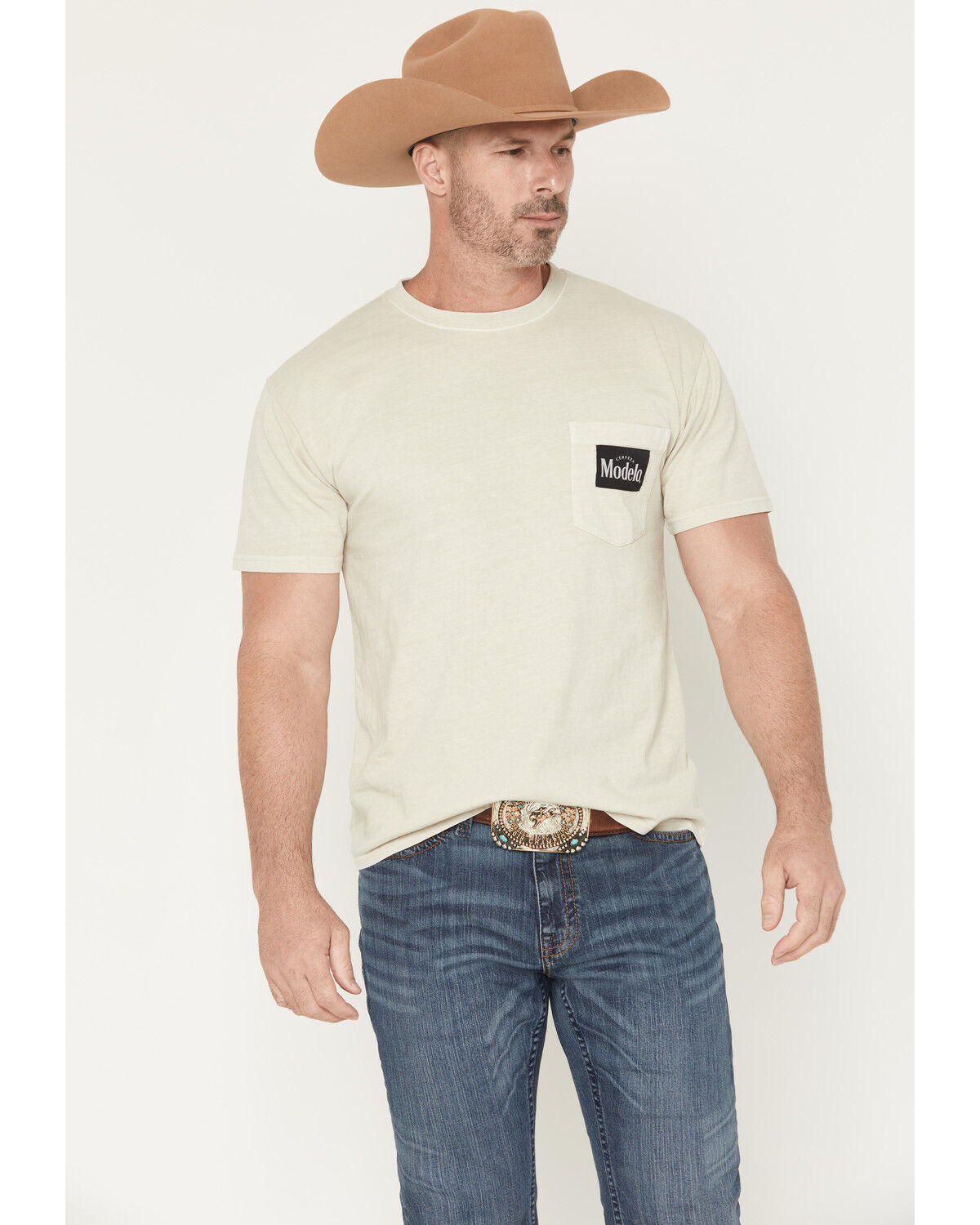 Image #2 - Modelo Men's Logo Short Sleeve Graphic T-Shirt, Natural, hi-res